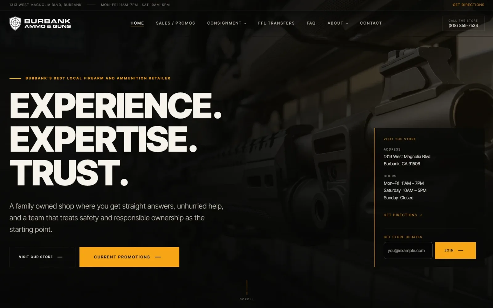 Burbank Ammo & Guns website homepage screenshot
