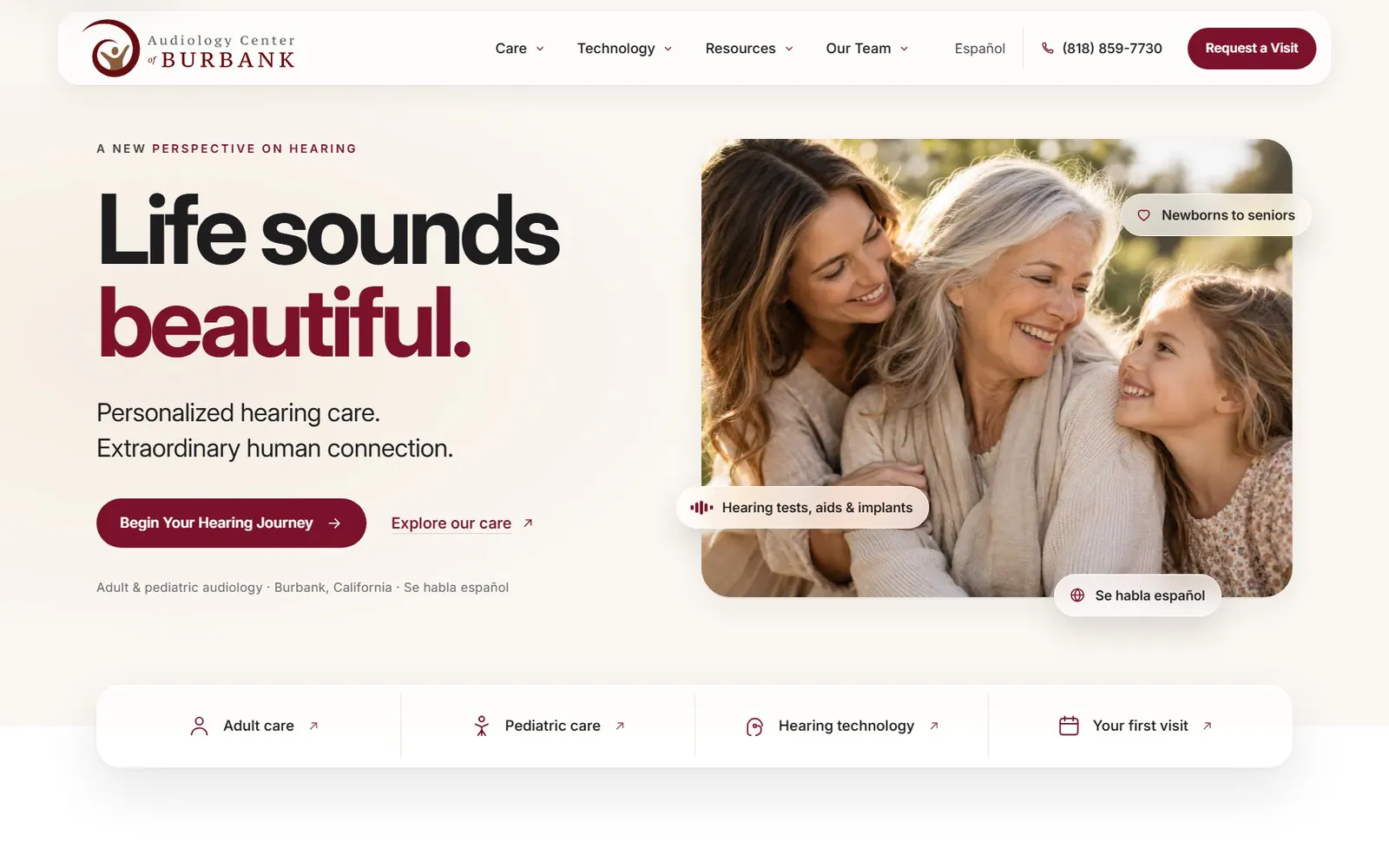 Audiology Center of Burbank website homepage screenshot