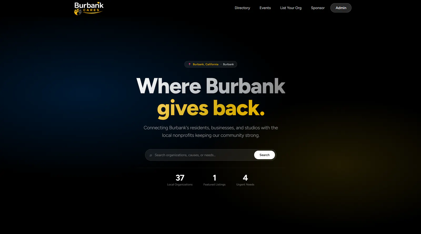 Burbank Cares website homepage screenshot