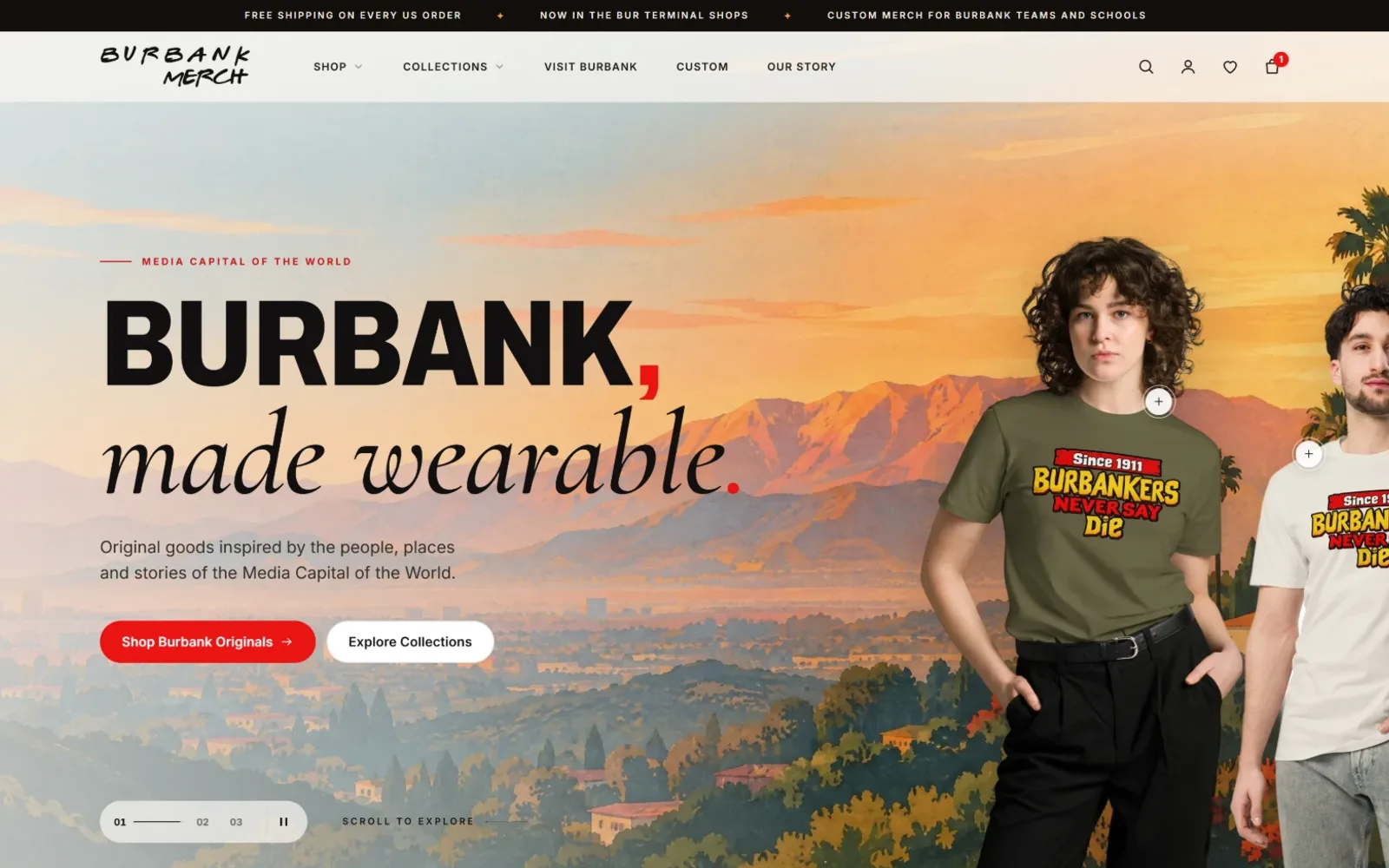 Burbank Merch website homepage screenshot