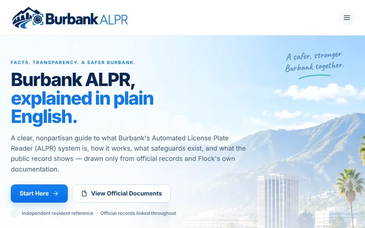 Burbank ALPR, Explained website preview