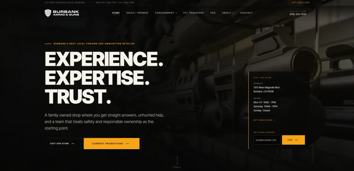 Burbank Ammo & Guns website homepage screenshot