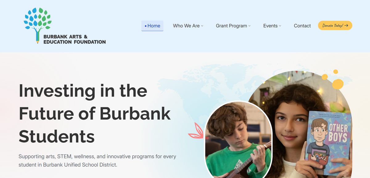 Burbank Arts & Education Foundation website preview
