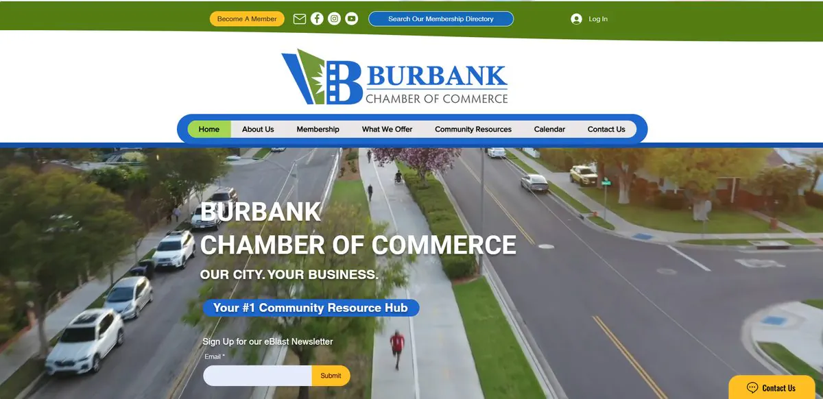 Burbank Chamber of Commerce website homepage, designed by Media City Design