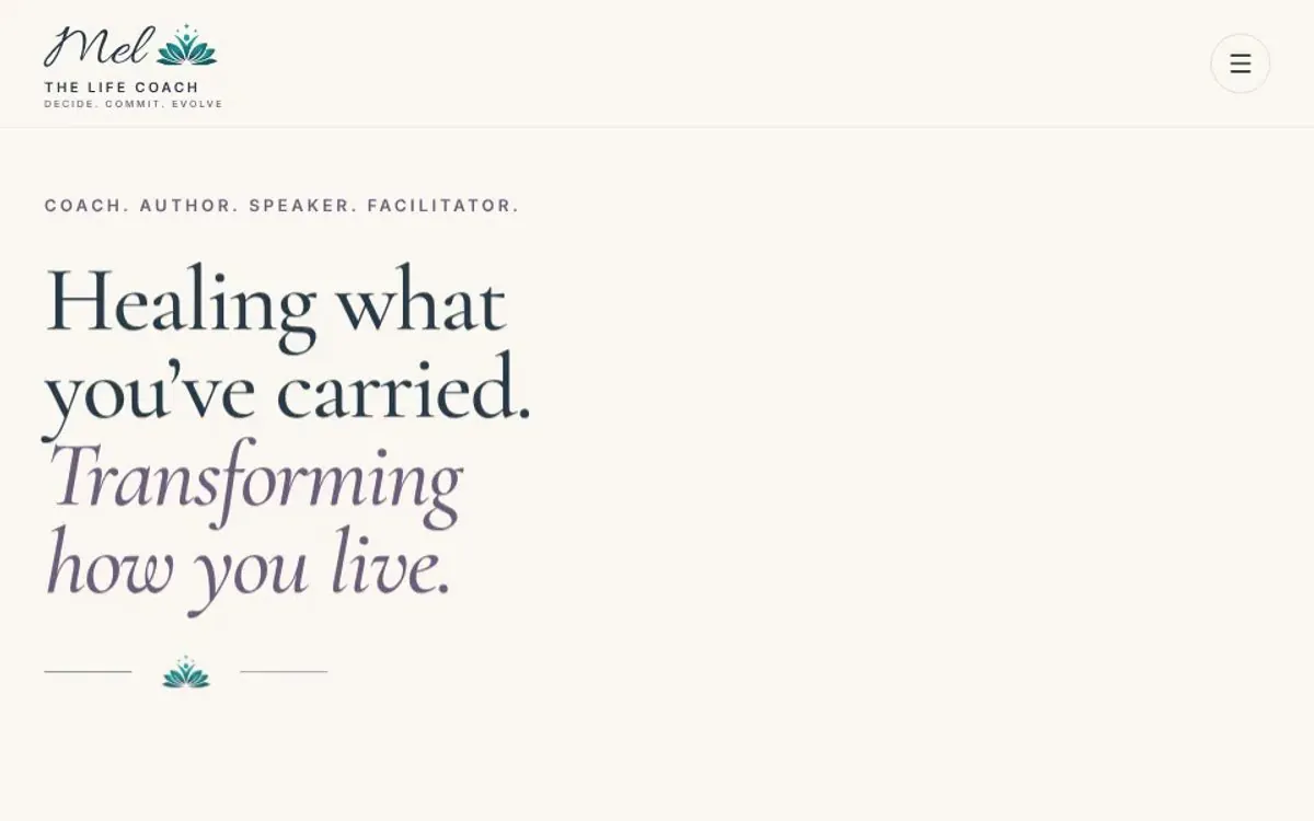 Mel the Life Coach website homepage screenshot