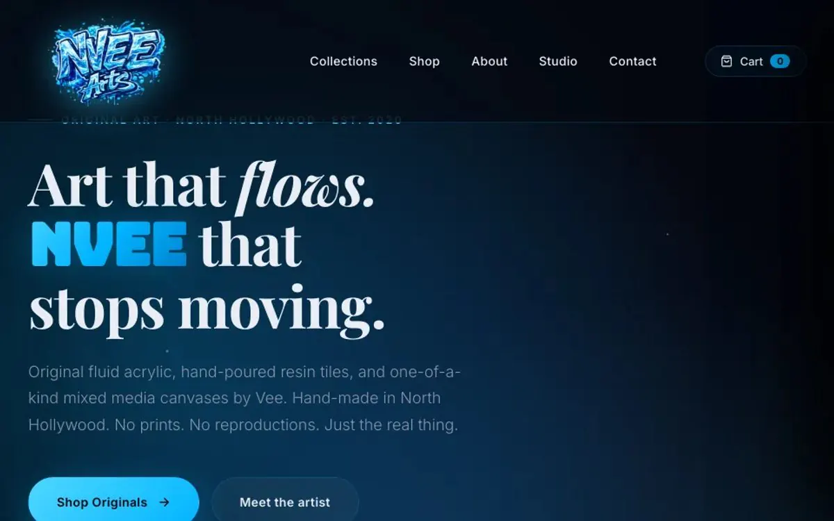 NVee Arts website homepage screenshot