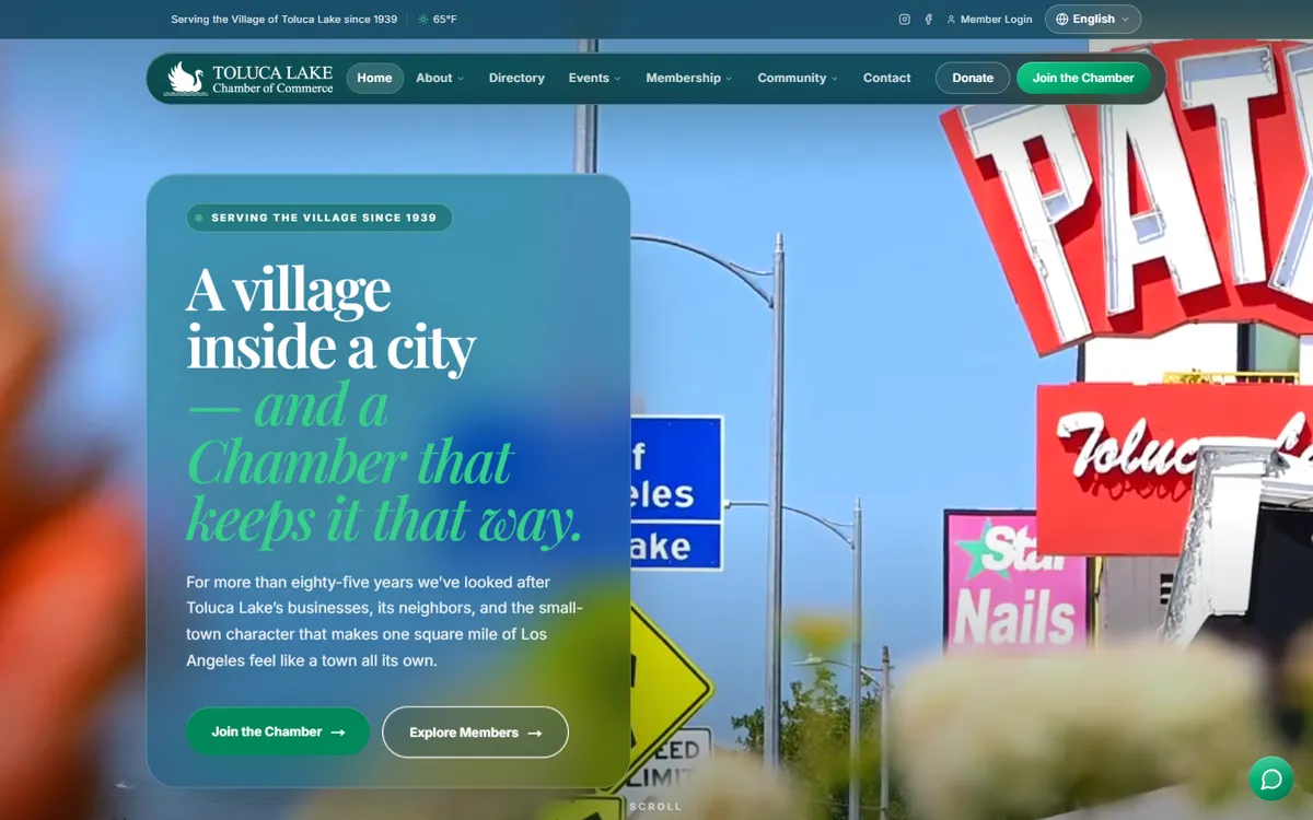 Toluca Lake Chamber of Commerce website homepage screenshot